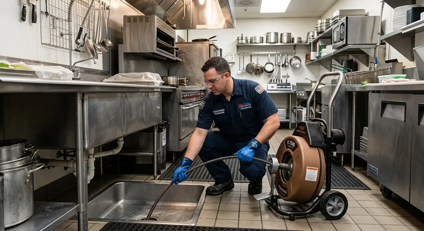 Commercial drain cleaning service in a restaurant kitchen in South Ogden